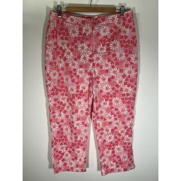 Vintage 90s Lilly Pulitzer pink white floral flying pigs cropped resort pants 12 - Picture 8 of 8